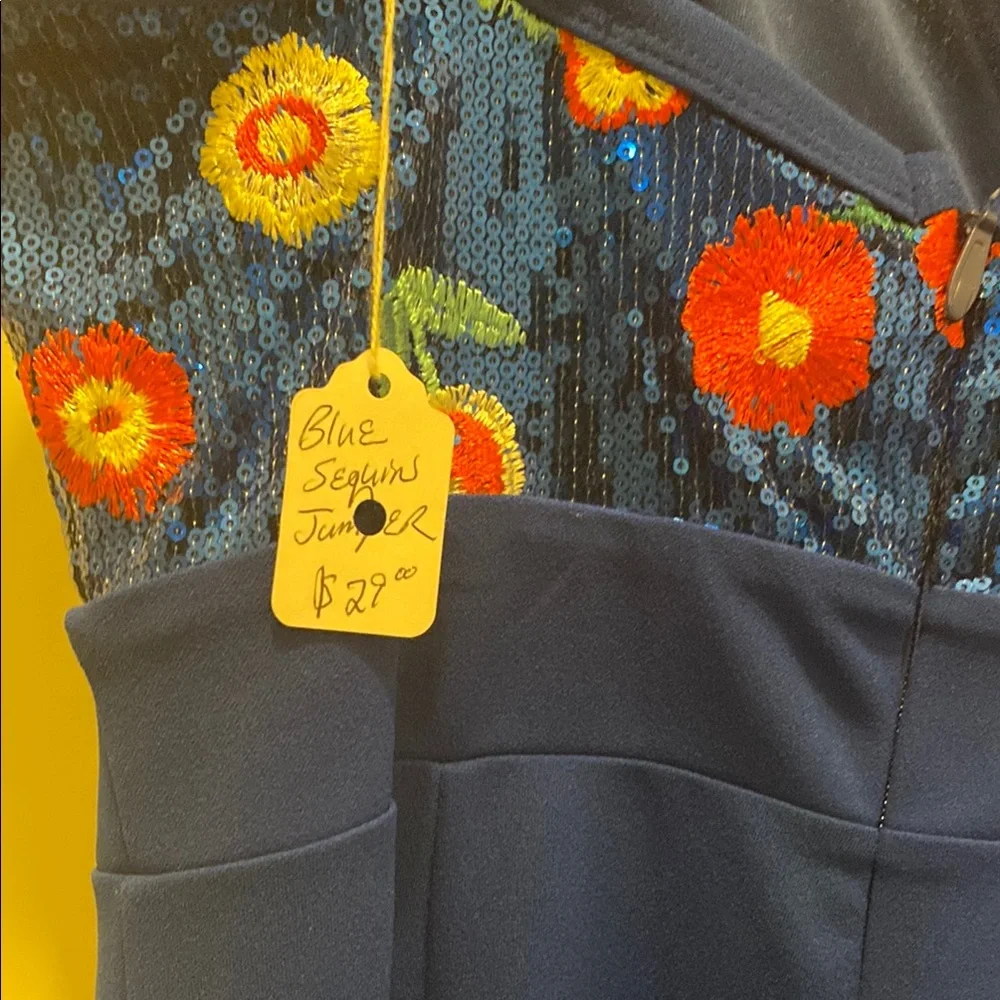 Blue Floral Embroidered Jumpsuit - Picture 6 of 6